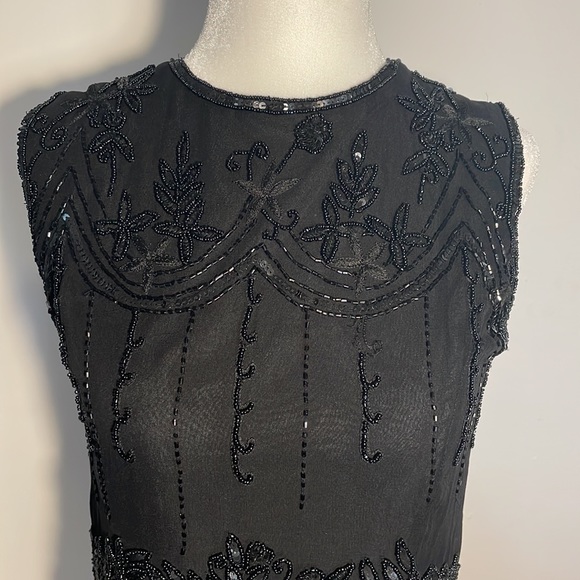 PAPELL BOUTIQUE Evening Black 100% Silk Top Beadwork & Sequins Vintage Size S - Picture 4 of 11